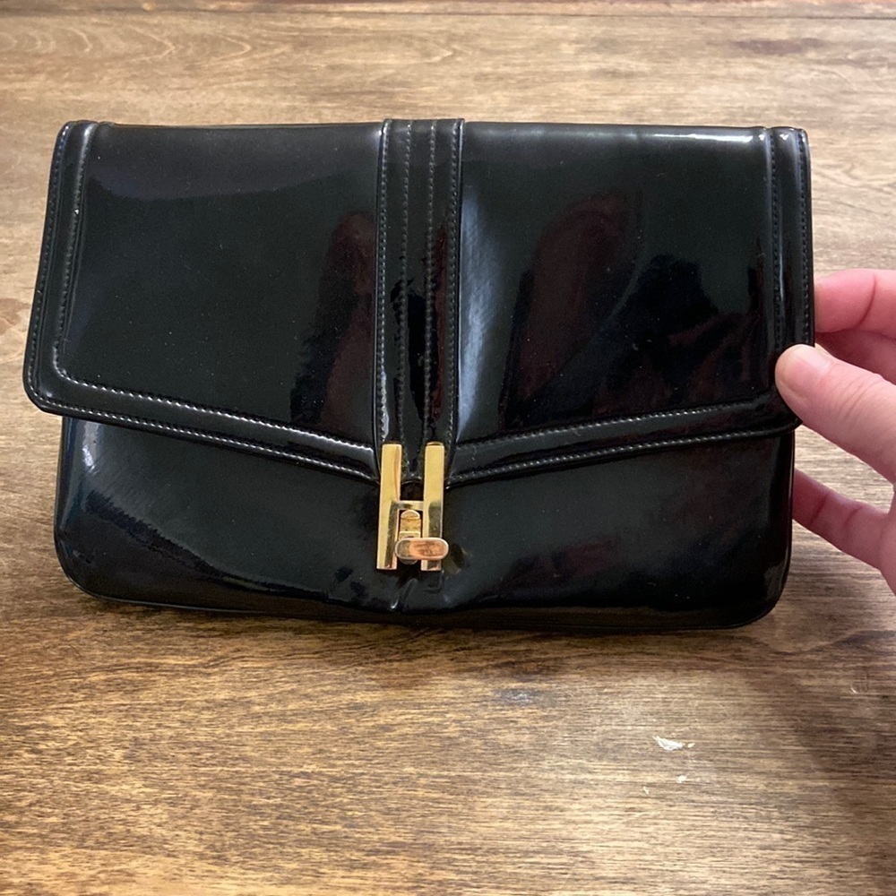 Vintage 1950's BLOCK Patent Leather Convertible Handbag Clutch